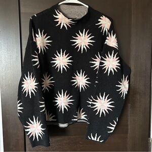 Maeve by Anthropologie Black Sweater with Pink Starburst Pattern